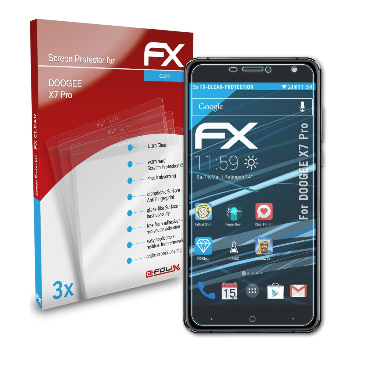 ATFOLIX 3x FX-Clear Displayschutz(für Pro) X7 Doogee