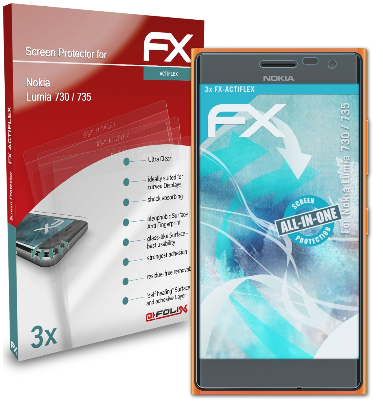 Lumia Nokia FX-ActiFleX 735) 3x Displayschutz(für / ATFOLIX 730
