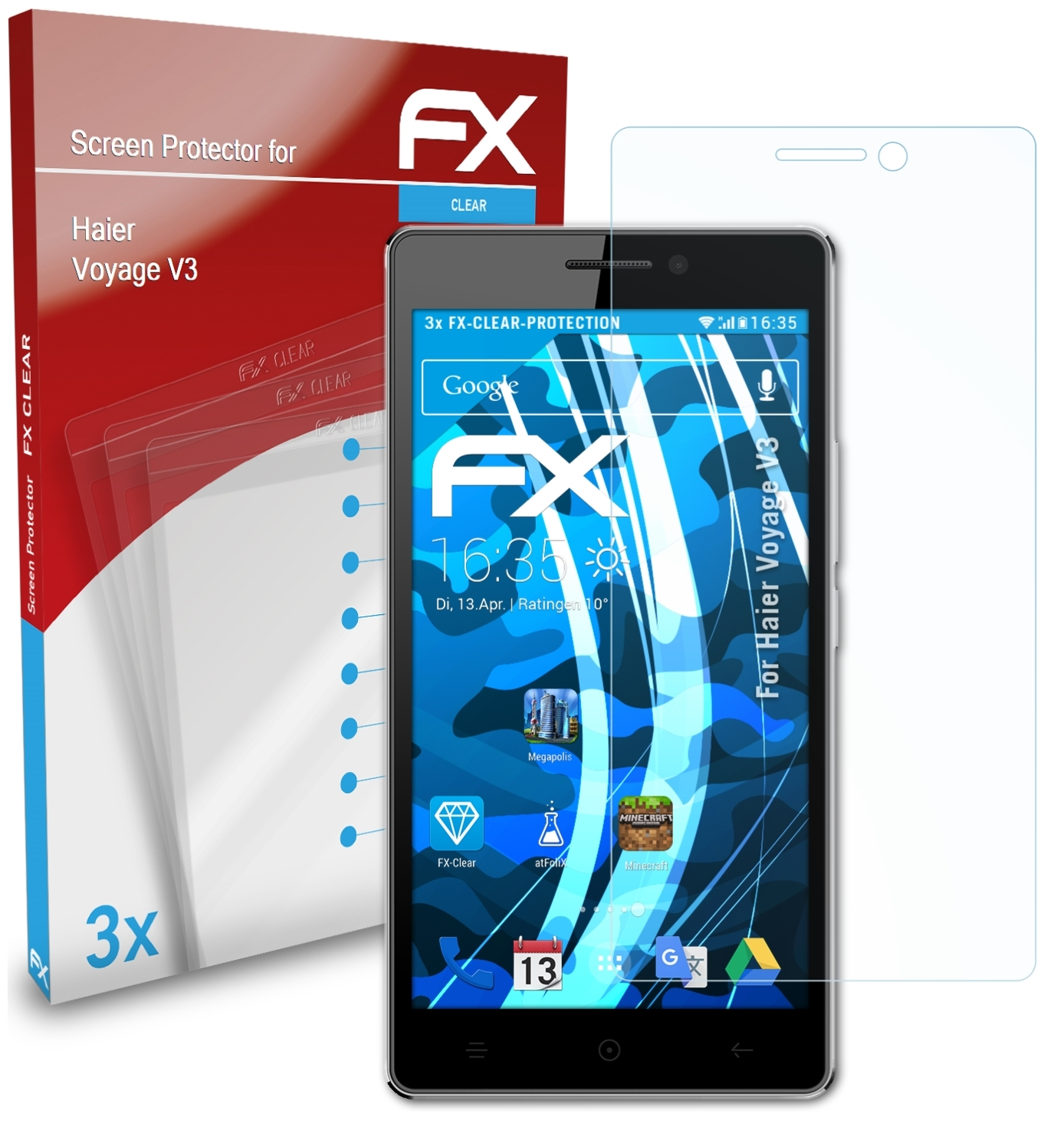 ATFOLIX 3x FX-Clear V3) Displayschutz(für Voyage Haier