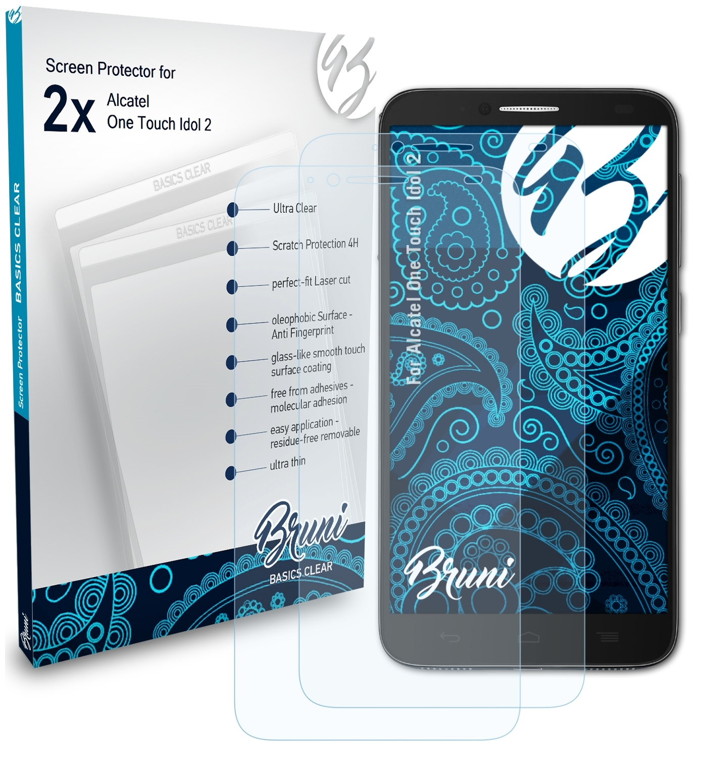 BRUNI 2x Basics-Clear Schutzfolie(für Alcatel Idol 2) One Touch