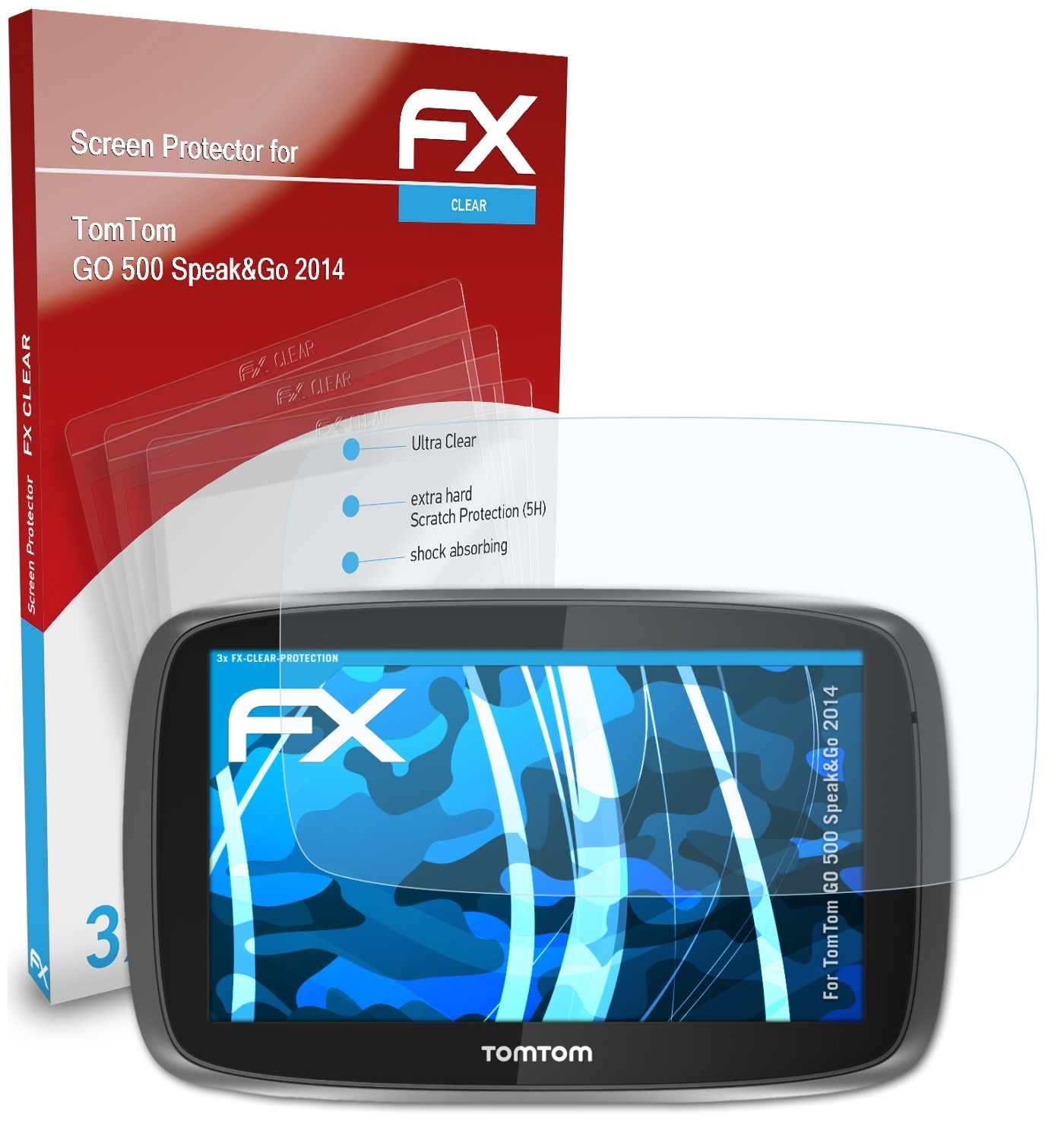3x TomTom GO FX-Clear ATFOLIX Displayschutz(für Speak&Go (2014)) 500