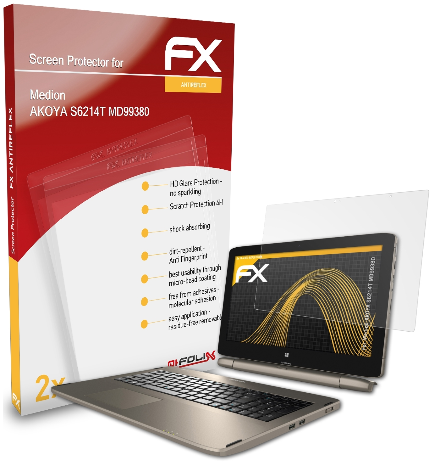 S6214T Displayschutz(für ATFOLIX FX-Antireflex (MD99380)) AKOYA Medion 2x