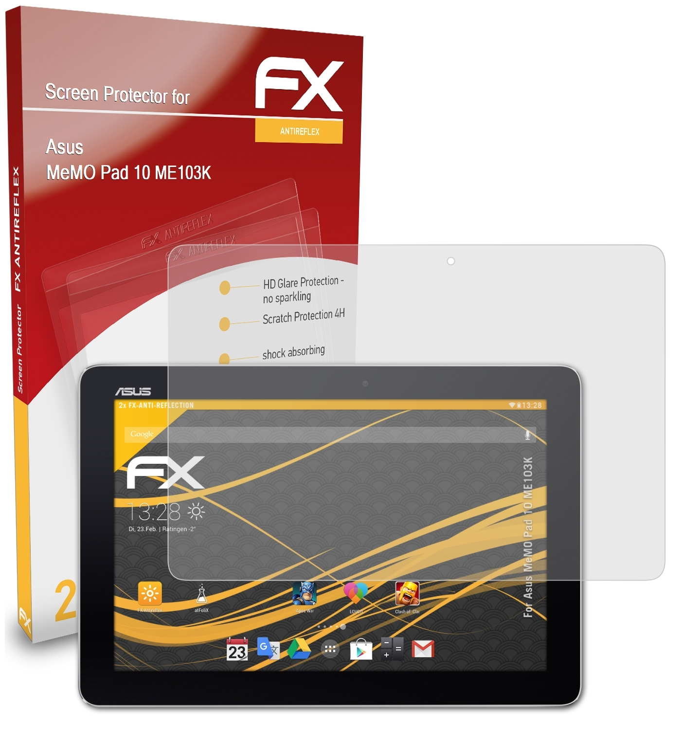 ATFOLIX 2x (ME103K)) Asus Pad MeMO FX-Antireflex 10 Displayschutz(für