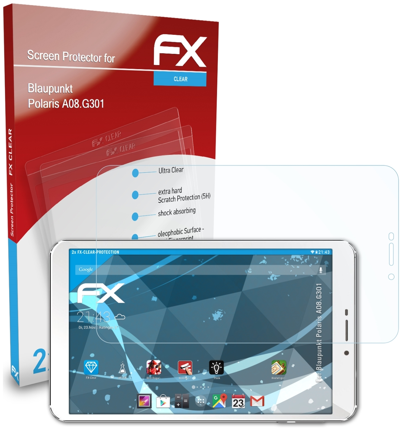 Displayschutz(für FX-Clear Blaupunkt ATFOLIX 2x Polaris A08.G301)