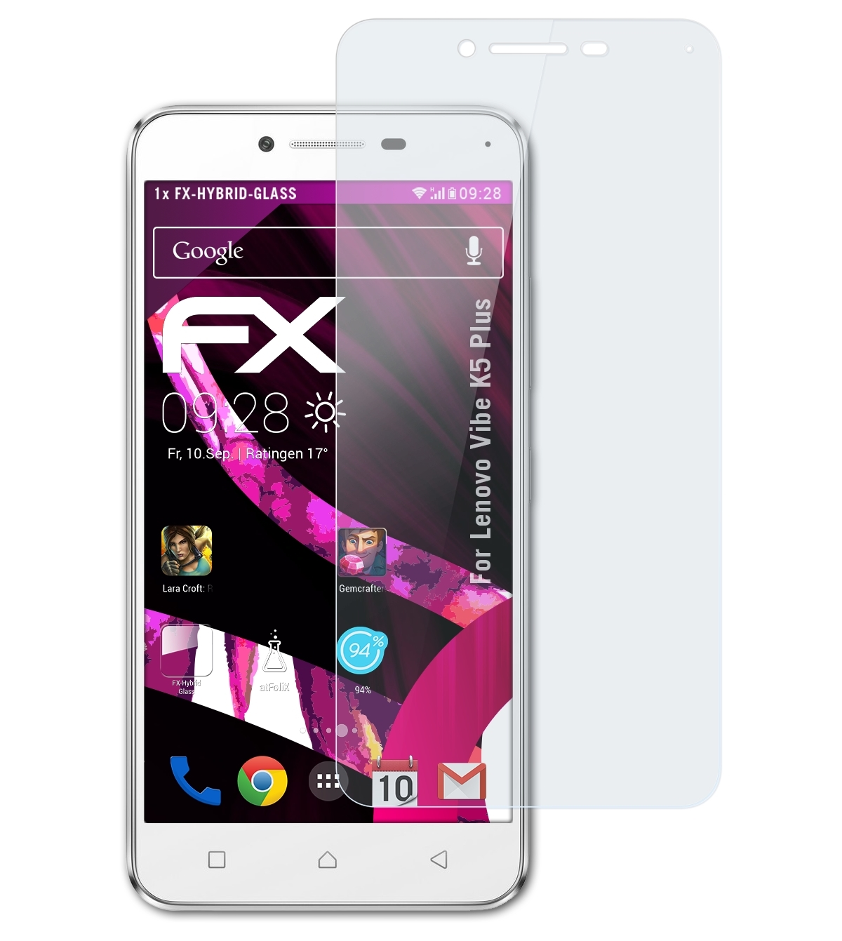 ATFOLIX FX-Hybrid-Glass Schutzglas(für Lenovo Vibe Plus) K5