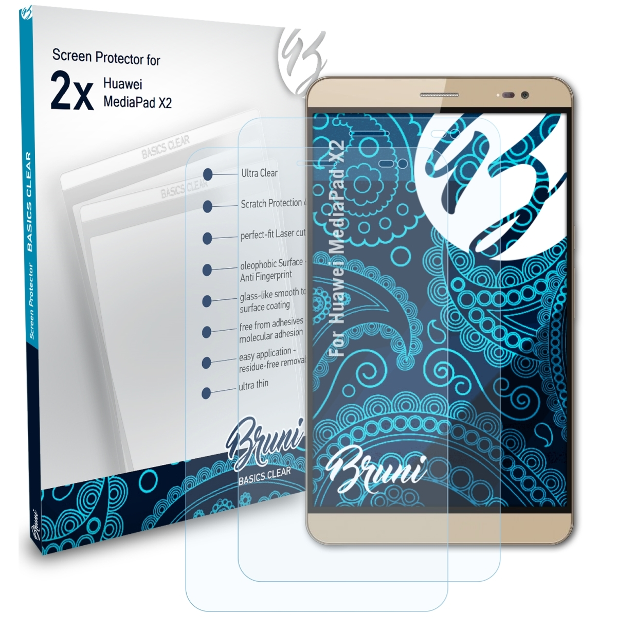 BRUNI 2x Basics-Clear Schutzfolie(für Huawei X2) MediaPad