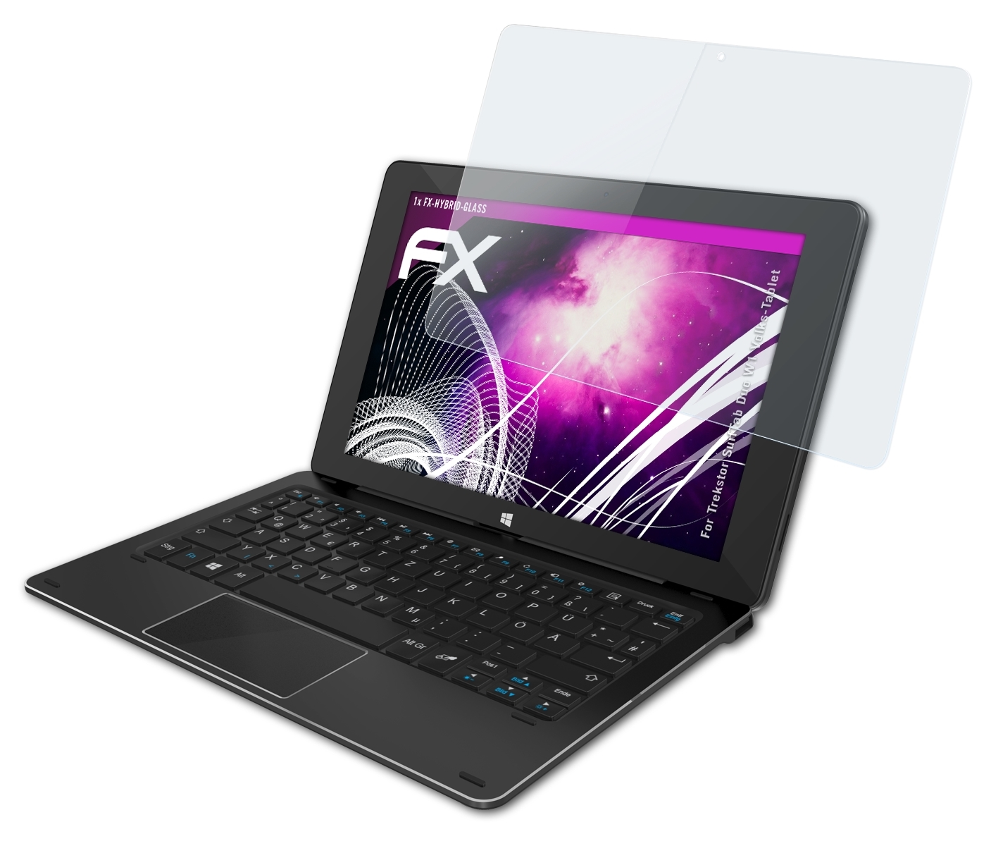 ATFOLIX FX-Hybrid-Glass Schutzglas(für Trekstor SurfTab Duo W1 (Volks-Tablet))