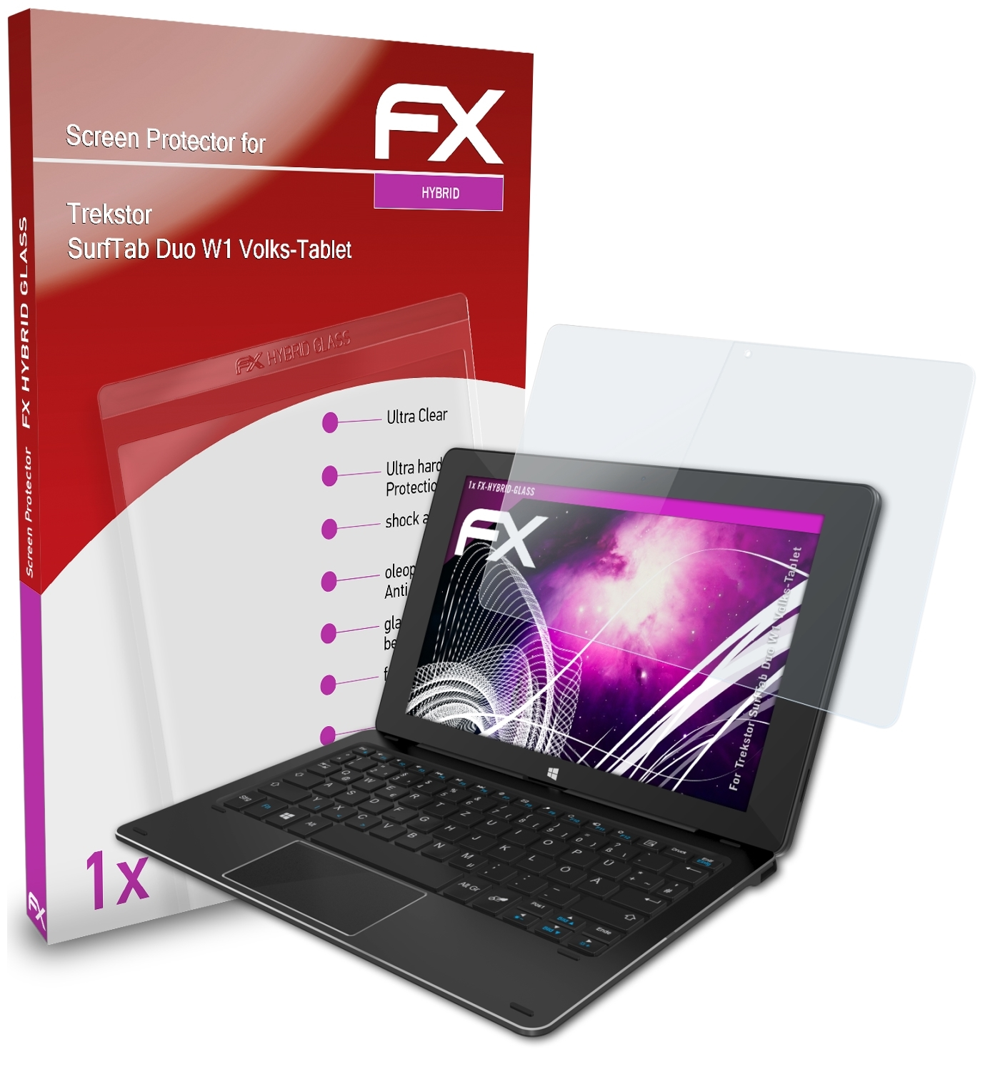 FX-Hybrid-Glass (Volks-Tablet)) Trekstor W1 ATFOLIX Duo SurfTab Schutzglas(für