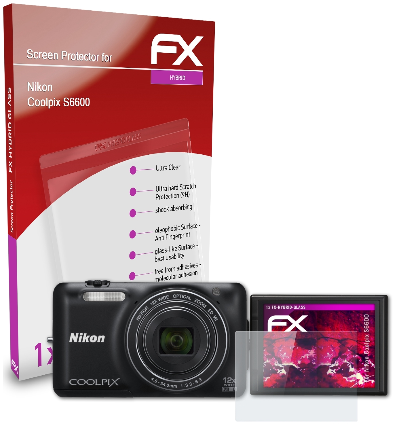 ATFOLIX FX-Hybrid-Glass S6600) Nikon Schutzglas(für Coolpix