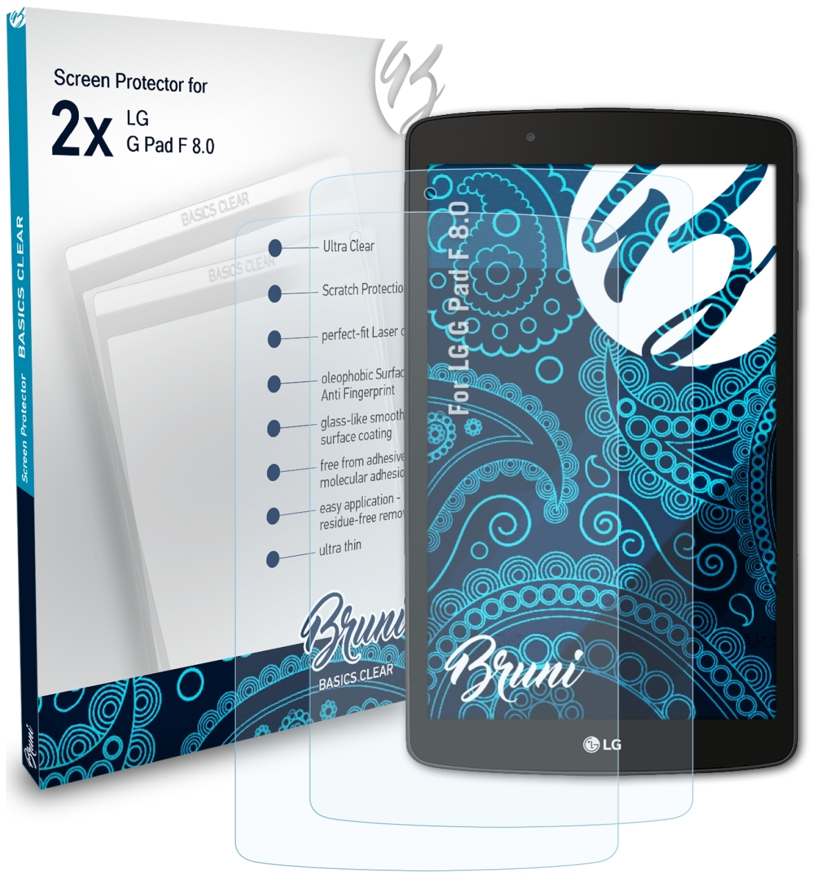 BRUNI 2x Basics-Clear 8.0) F G Schutzfolie(für LG Pad