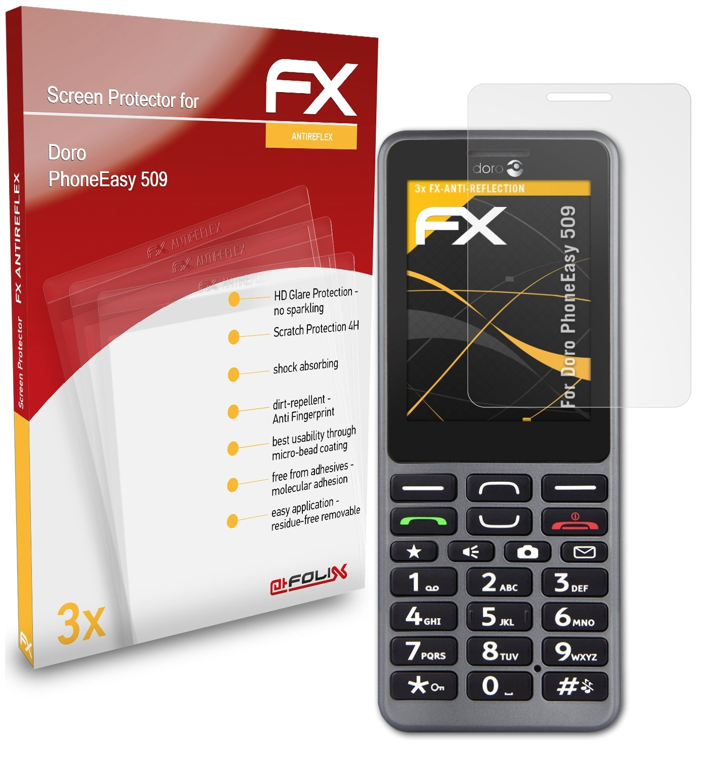 Doro 509) ATFOLIX FX-Antireflex 3x Displayschutz(für PhoneEasy