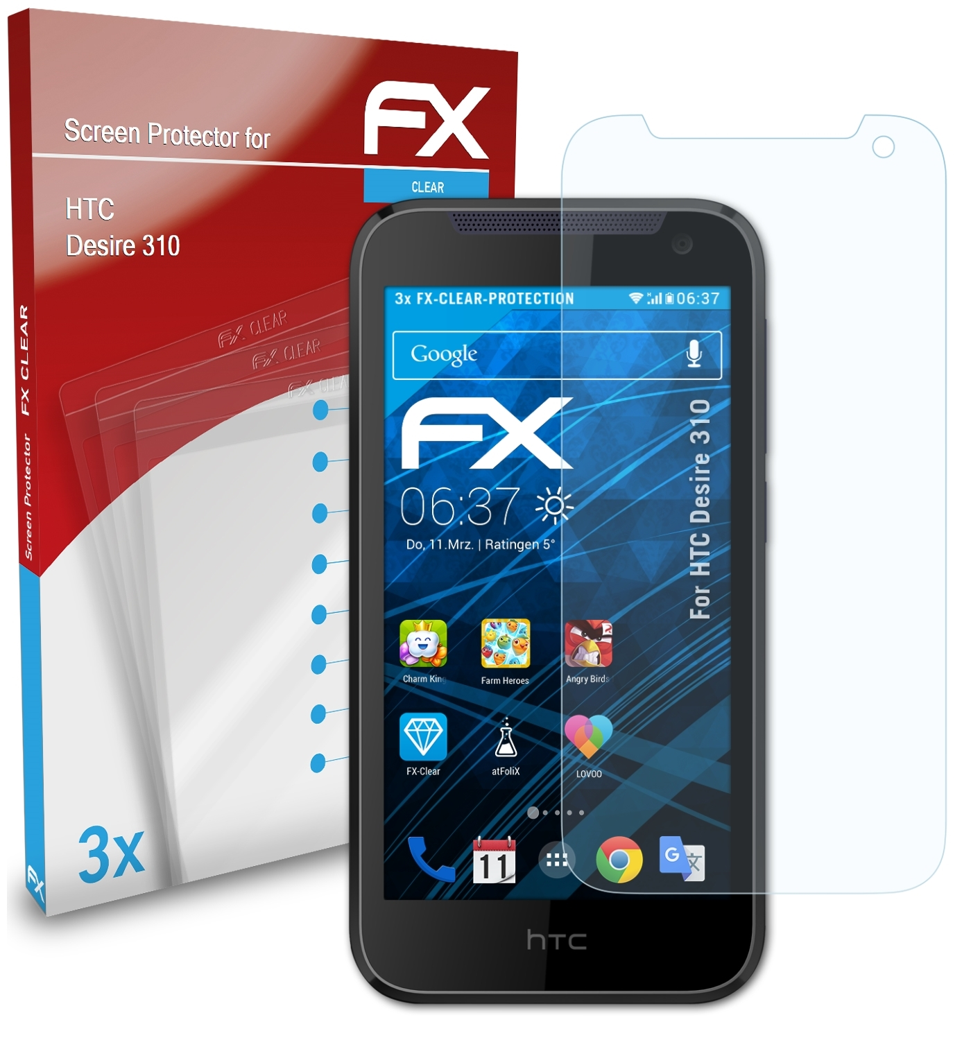 ATFOLIX 3x FX-Clear Displayschutz(für HTC Desire 310)