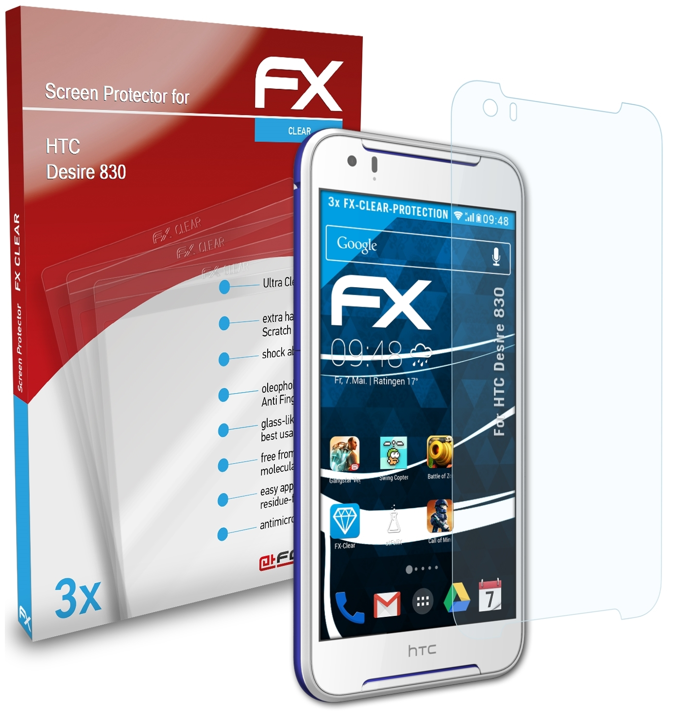 FX-Clear HTC 3x Desire 830) ATFOLIX Displayschutz(für