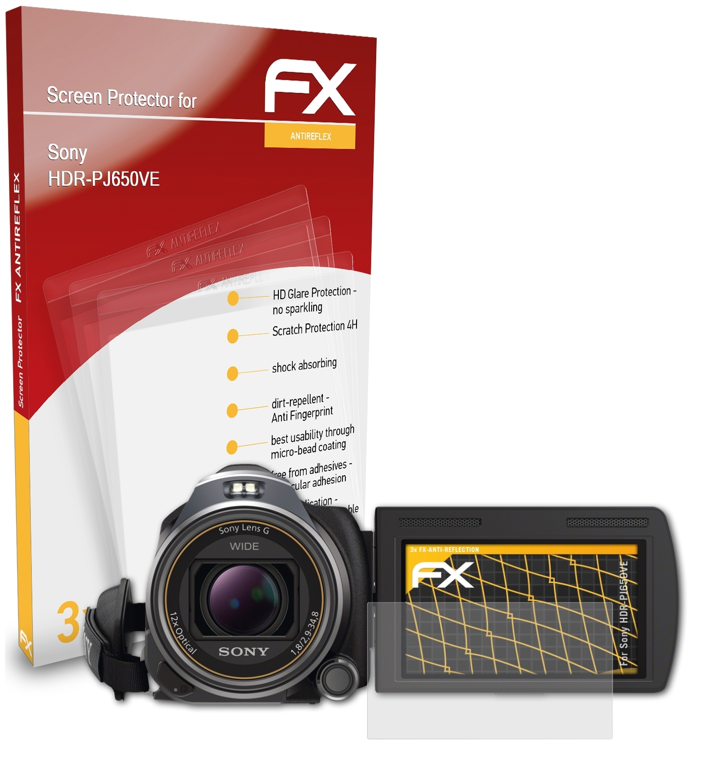 Sony HDR-PJ650VE) Displayschutz(für 3x ATFOLIX FX-Antireflex