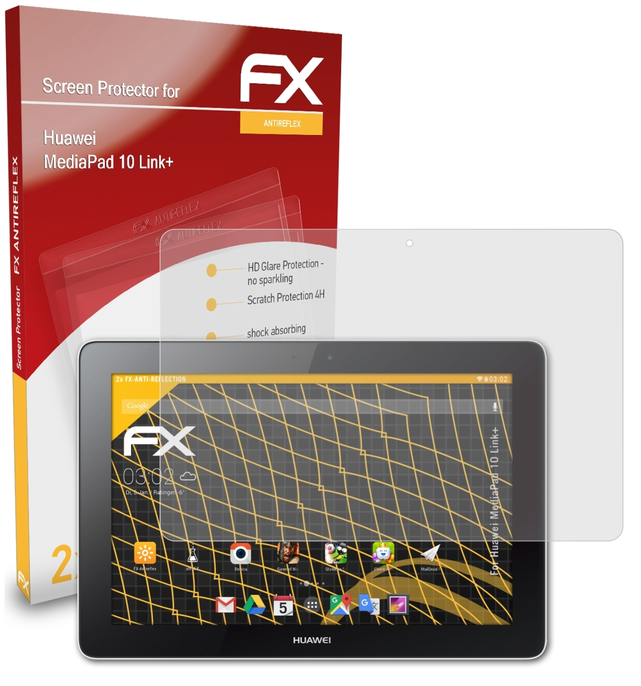 ATFOLIX 2x FX-Antireflex Displayschutz(für Huawei Link+) 10 MediaPad