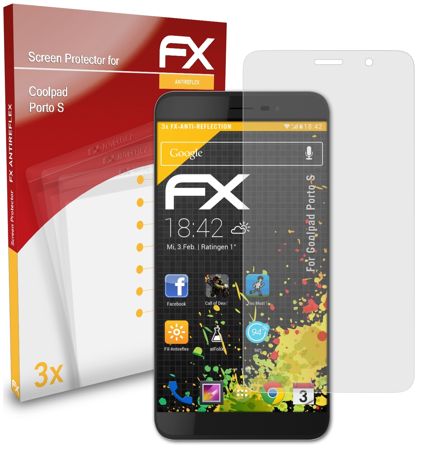 Porto 3x FX-Antireflex Coolpad ATFOLIX S) Displayschutz(für
