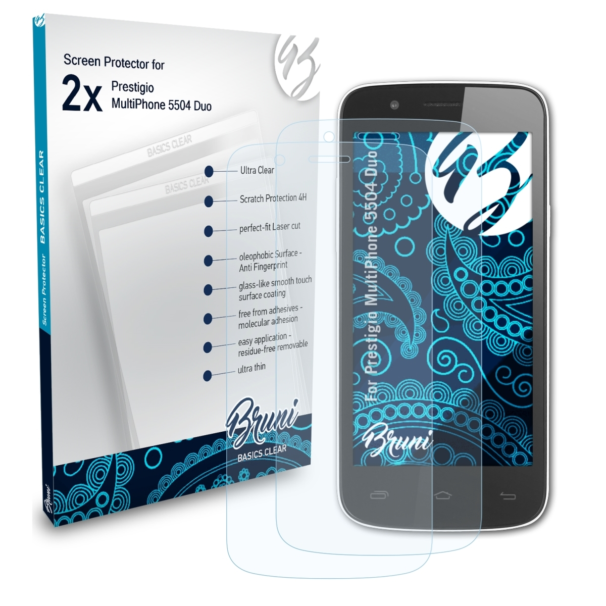 BRUNI 2x Basics-Clear MultiPhone Prestigio Schutzfolie(für 5504 Duo)
