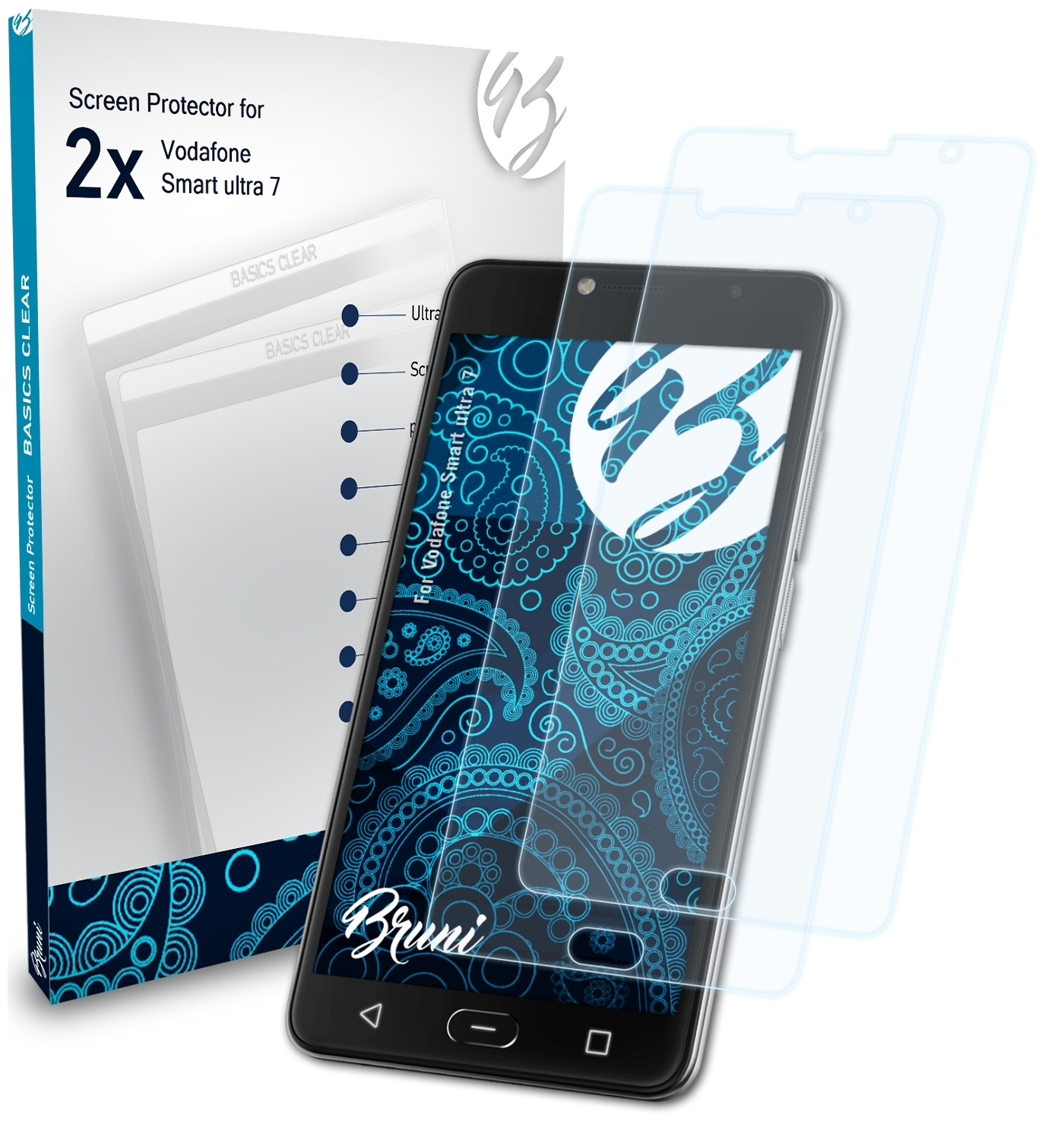 BRUNI 2x Basics-Clear Schutzfolie(für ultra Smart Vodafone 7)