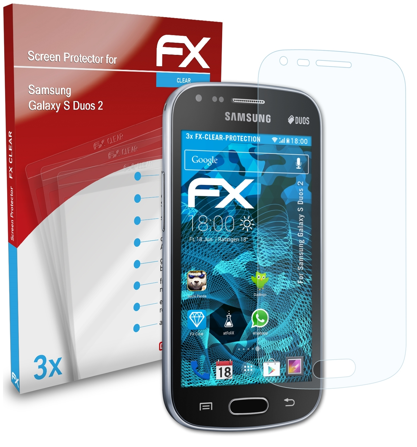 Galaxy Displayschutz(für Samsung S 2) ATFOLIX FX-Clear 3x Duos