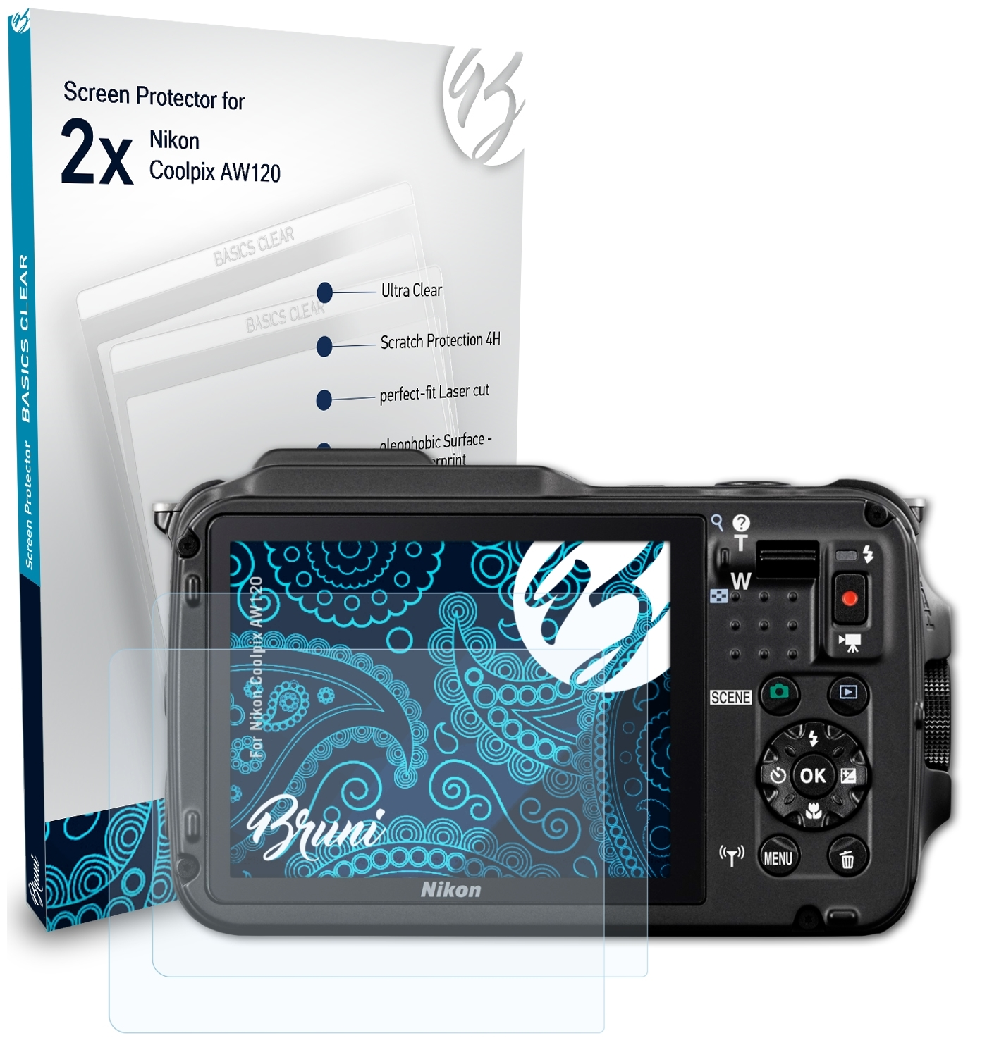 2x AW120) BRUNI Nikon Coolpix Schutzfolie(für Basics-Clear