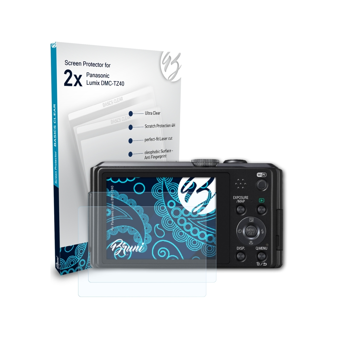 2x DMC-TZ40) Lumix Basics-Clear Schutzfolie(für Panasonic BRUNI