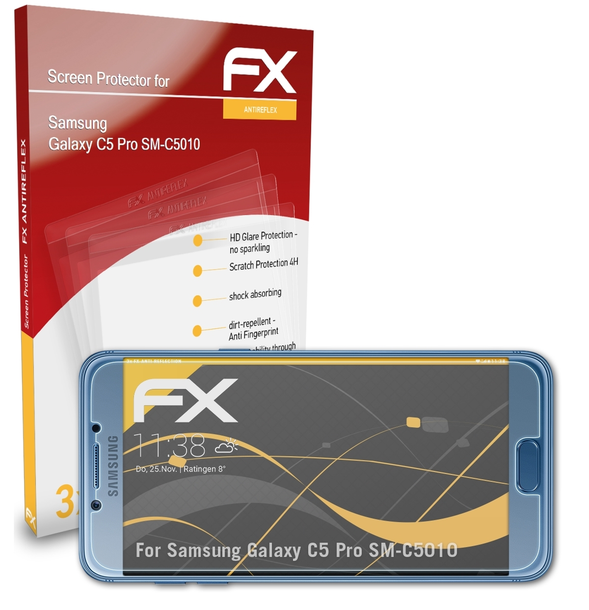 ATFOLIX 3x FX-Antireflex Galaxy Displayschutz(für Pro (SM-C5010)) C5 Samsung