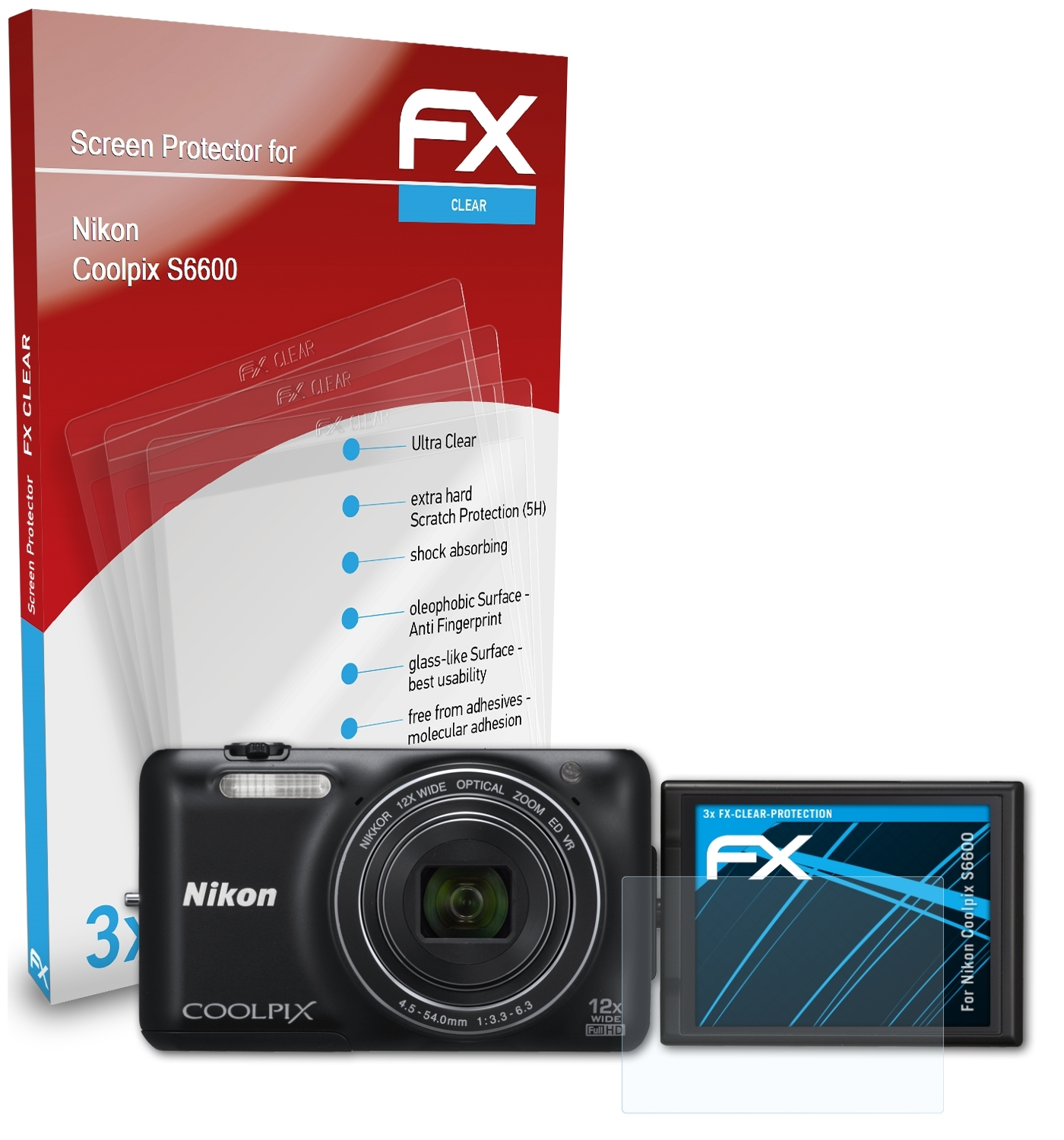 ATFOLIX 3x FX-Clear Coolpix S6600) Displayschutz(für Nikon