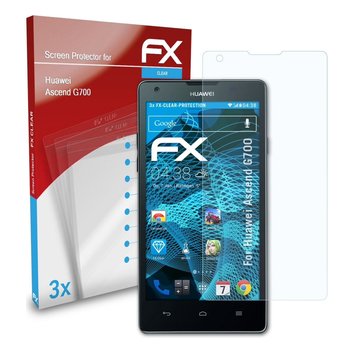 3x ATFOLIX Displayschutz(für G700) Ascend FX-Clear Huawei