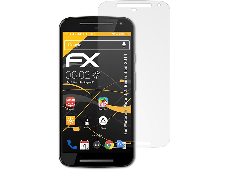 ATFOLIX 3x FX-Antireflex Displayschutz(für Motorola Moto G (2. Generation 2014))