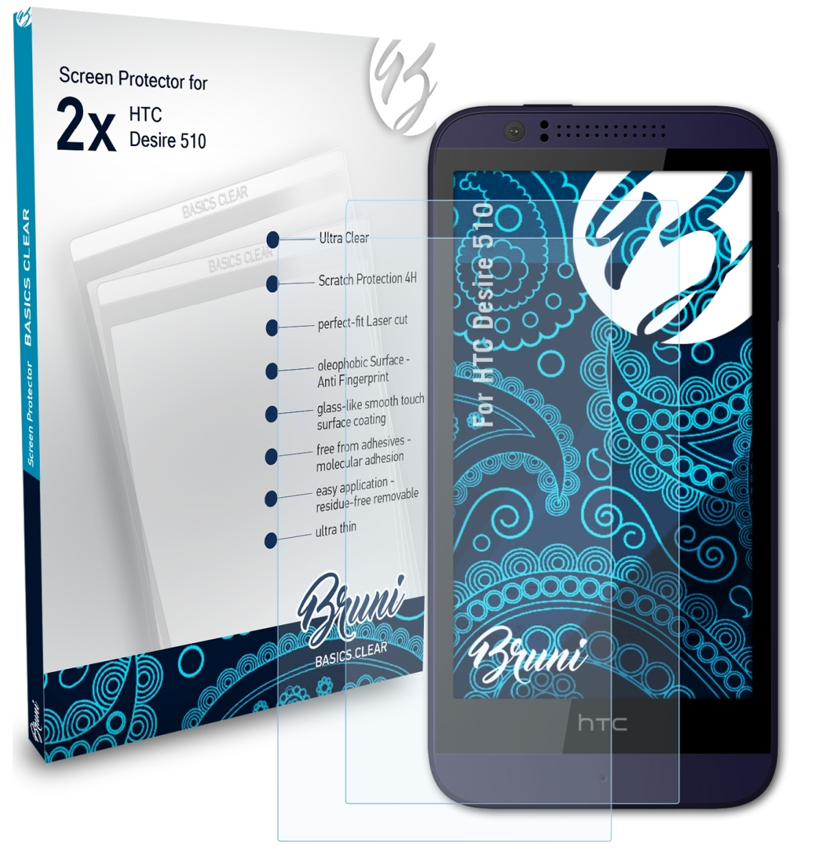 BRUNI 2x Basics-Clear Schutzfolie(für HTC Desire 510)