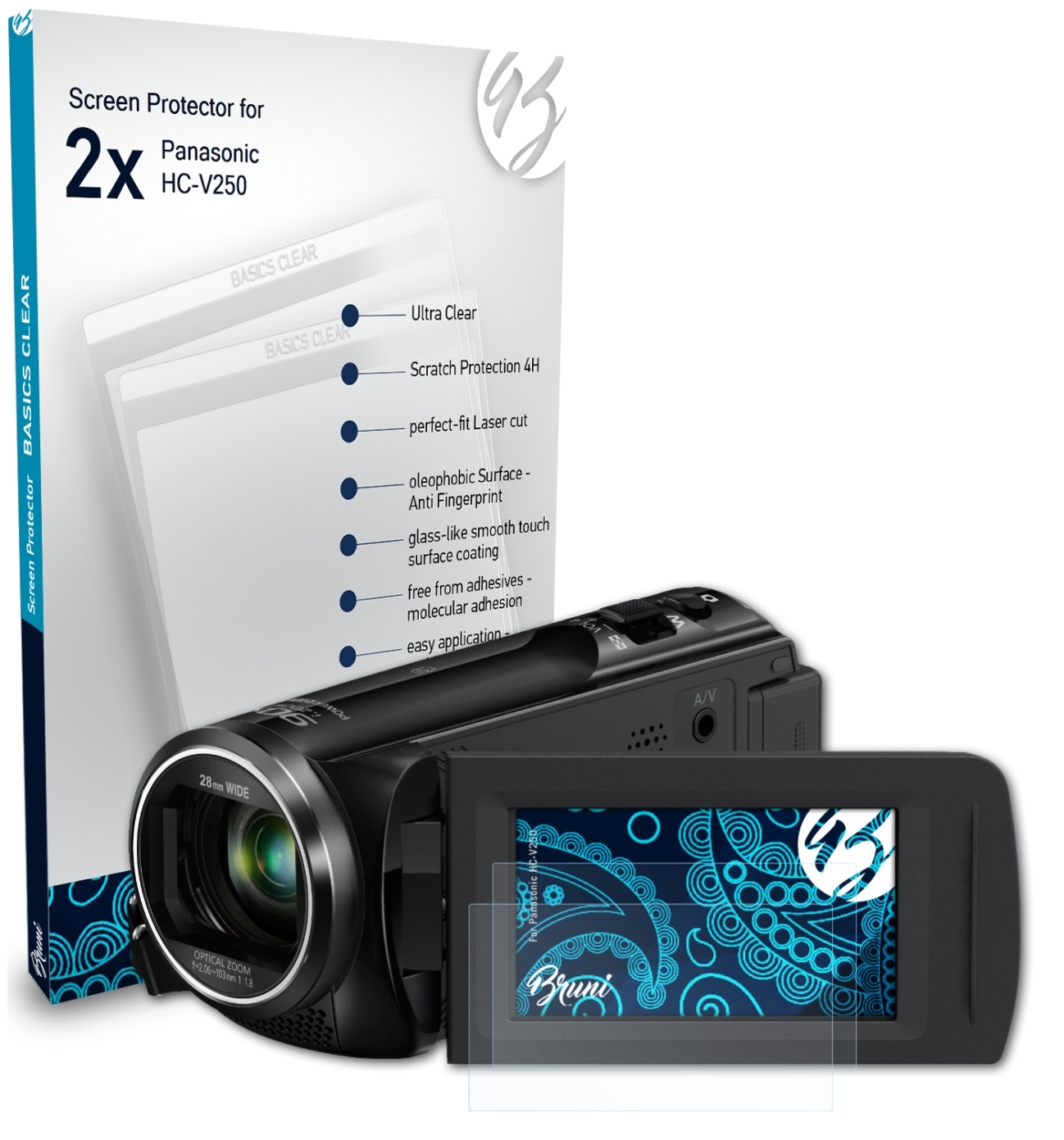 BRUNI 2x HC-V250) Basics-Clear Panasonic Schutzfolie(für
