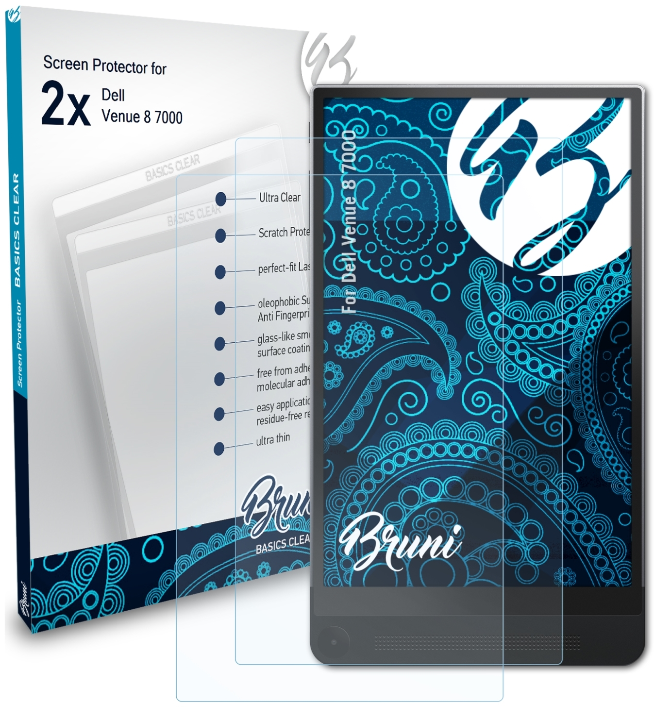 BRUNI 2x Basics-Clear Schutzfolie(für Venue 8 Dell 7000)