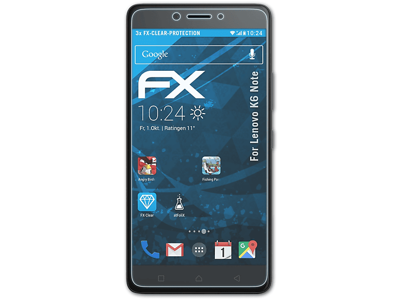 ATFOLIX 3x FX-Clear Displayschutz(für Lenovo K6 Note)