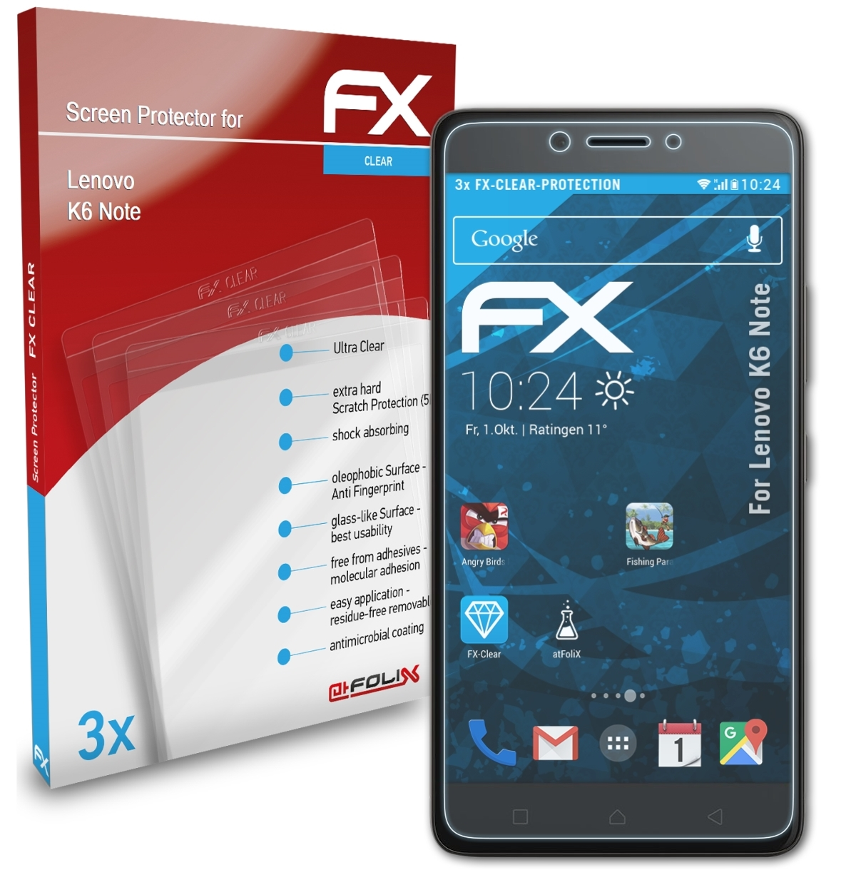 ATFOLIX 3x FX-Clear Displayschutz(für Lenovo K6 Note)