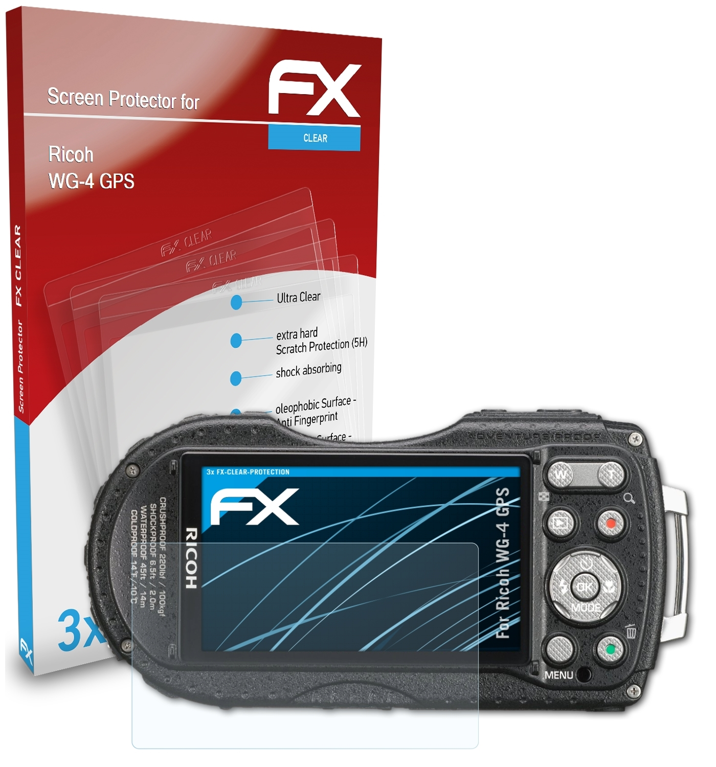 3x Displayschutz(für ATFOLIX WG-4 Ricoh FX-Clear GPS)