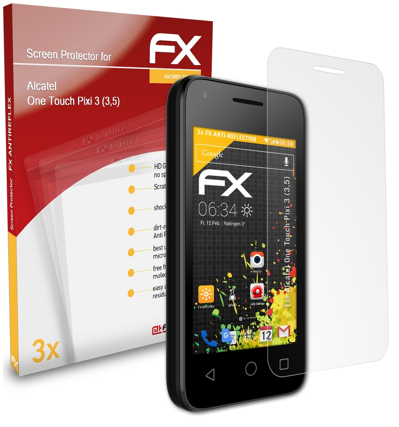 ATFOLIX 3x FX-Antireflex 3 Touch Displayschutz(für One Alcatel (3,5)) Pixi