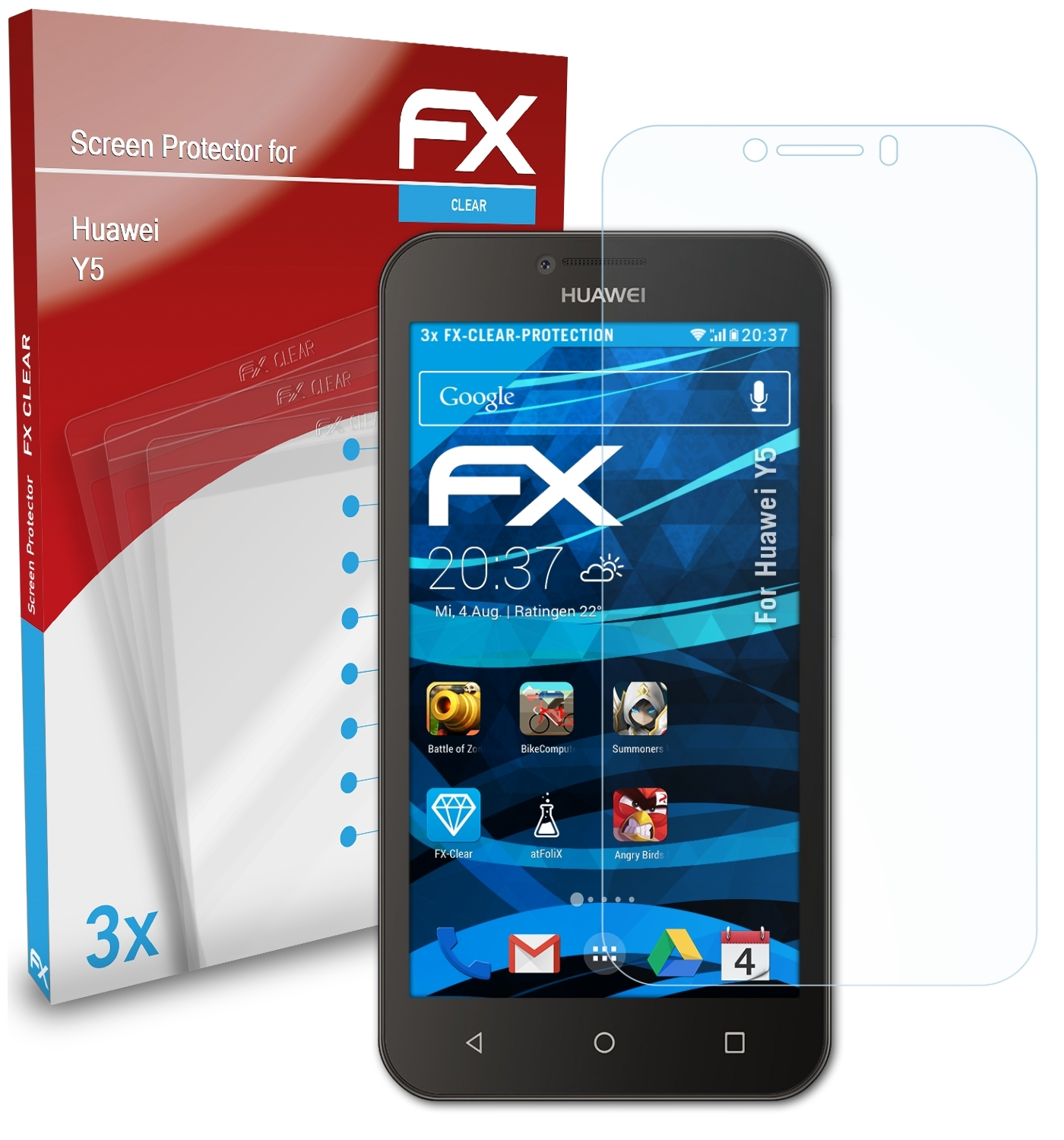 3x ATFOLIX Displayschutz(für Y5) FX-Clear Huawei