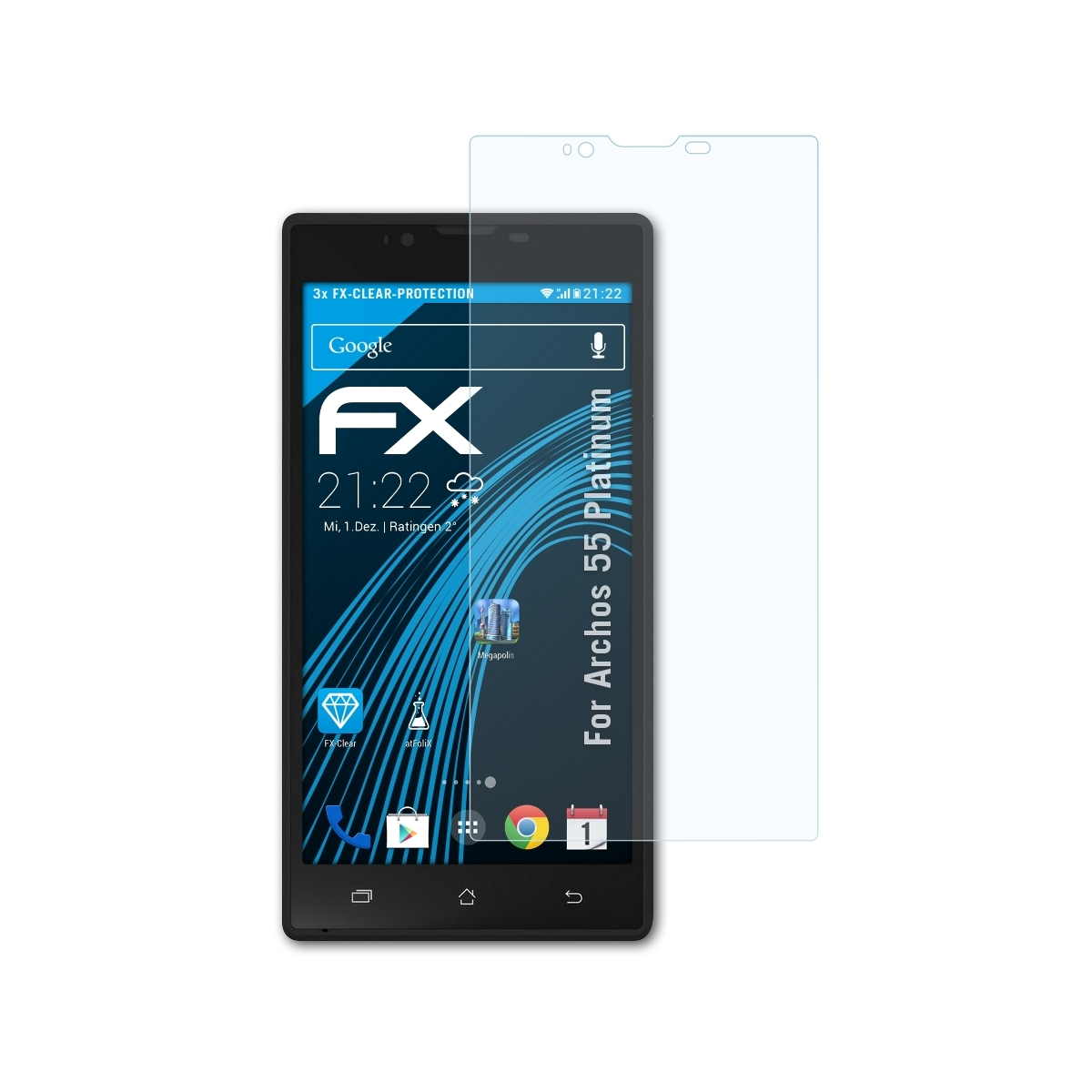 ATFOLIX 3x FX-Clear Displayschutz(für Platinum) Archos 55