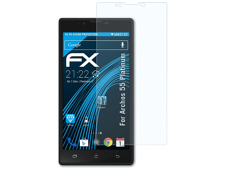 55 Archos Platinum) Displayschutz(für ATFOLIX 3x FX-Clear