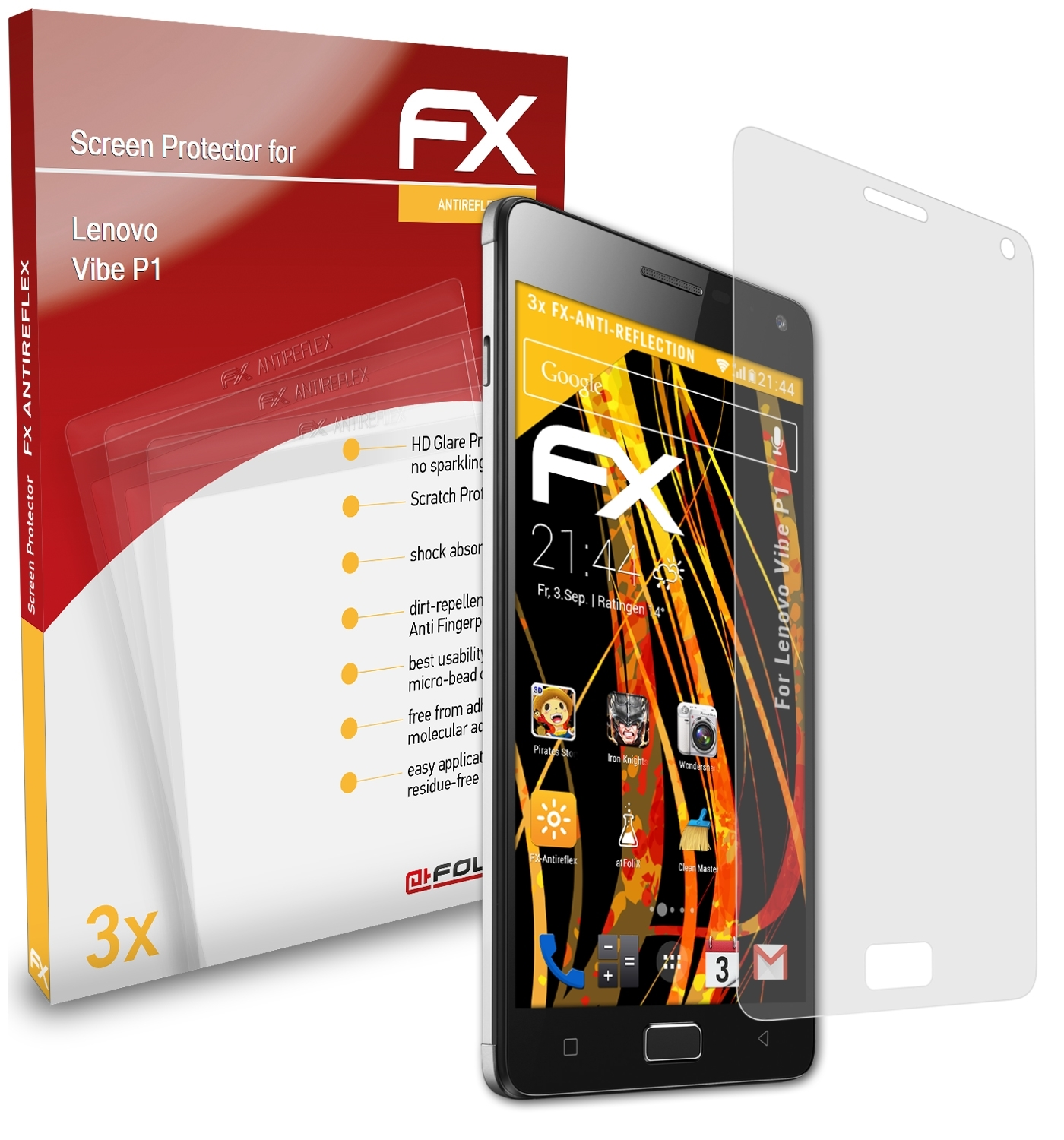 Displayschutz(für P1) ATFOLIX Vibe 3x Lenovo FX-Antireflex