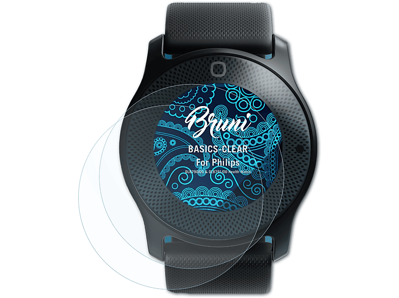 BRUNI 2x Basics-Clear Schutzfolie(für Philips DL8790/00 & DL8791/00 (Health Watch)) | Smartwatch Schutzfolien & Gläser