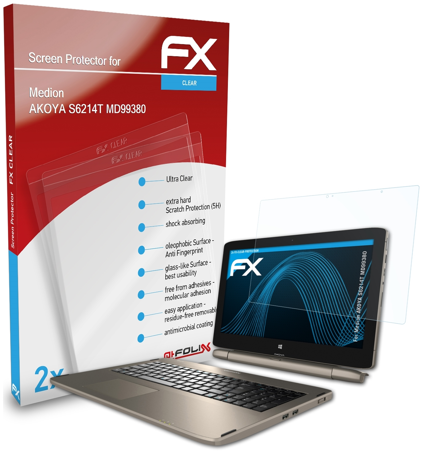 ATFOLIX 2x FX-Clear (MD99380)) Displayschutz(für AKOYA Medion S6214T