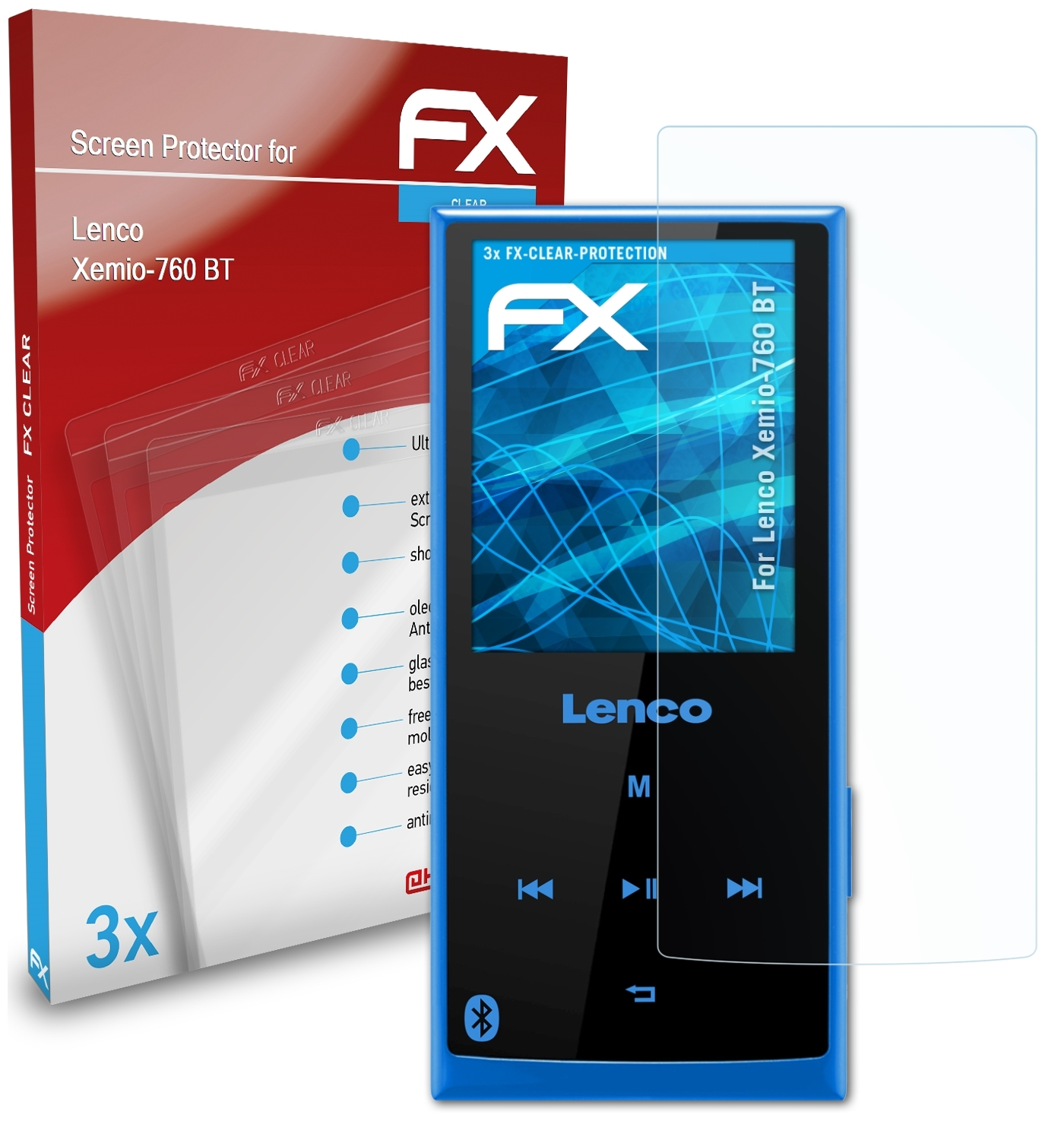 ATFOLIX 3x Lenco Displayschutz(für FX-Clear Xemio-760 BT)