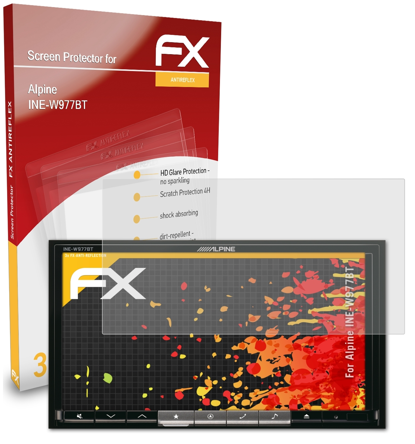 ATFOLIX 3x FX-Antireflex INE-W977BT) Displayschutz(für Alpine