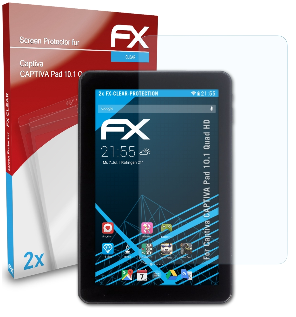 ATFOLIX 2x FX-Clear Captiva CAPTIVA Displayschutz(für Pad HD) 10.1 Quad