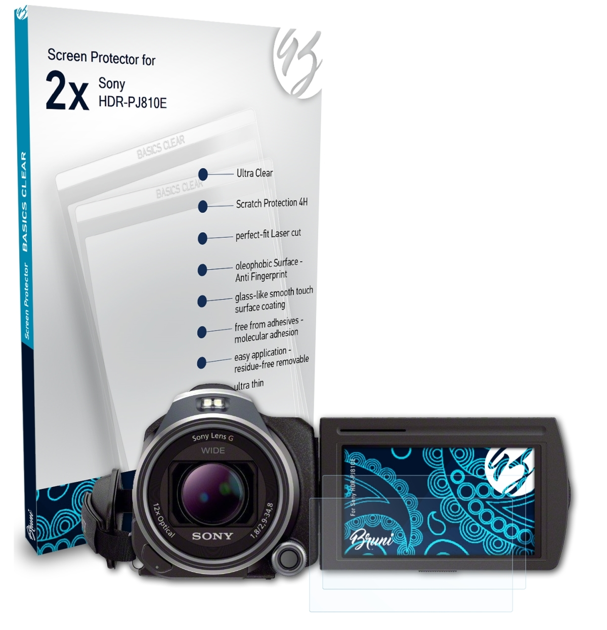 BRUNI 2x Basics-Clear Schutzfolie(für HDR-PJ810E) Sony