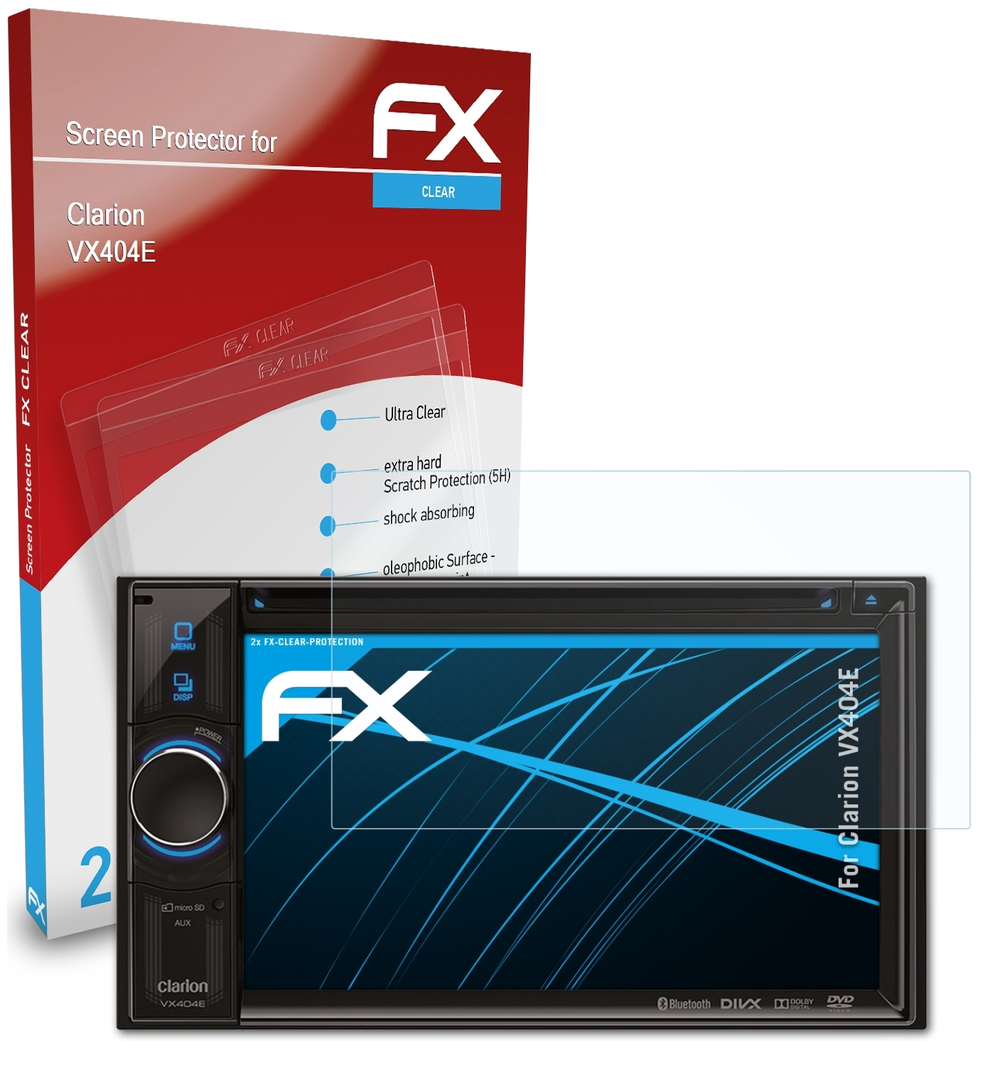 Clarion Displayschutz(für VX404E) 2x ATFOLIX FX-Clear