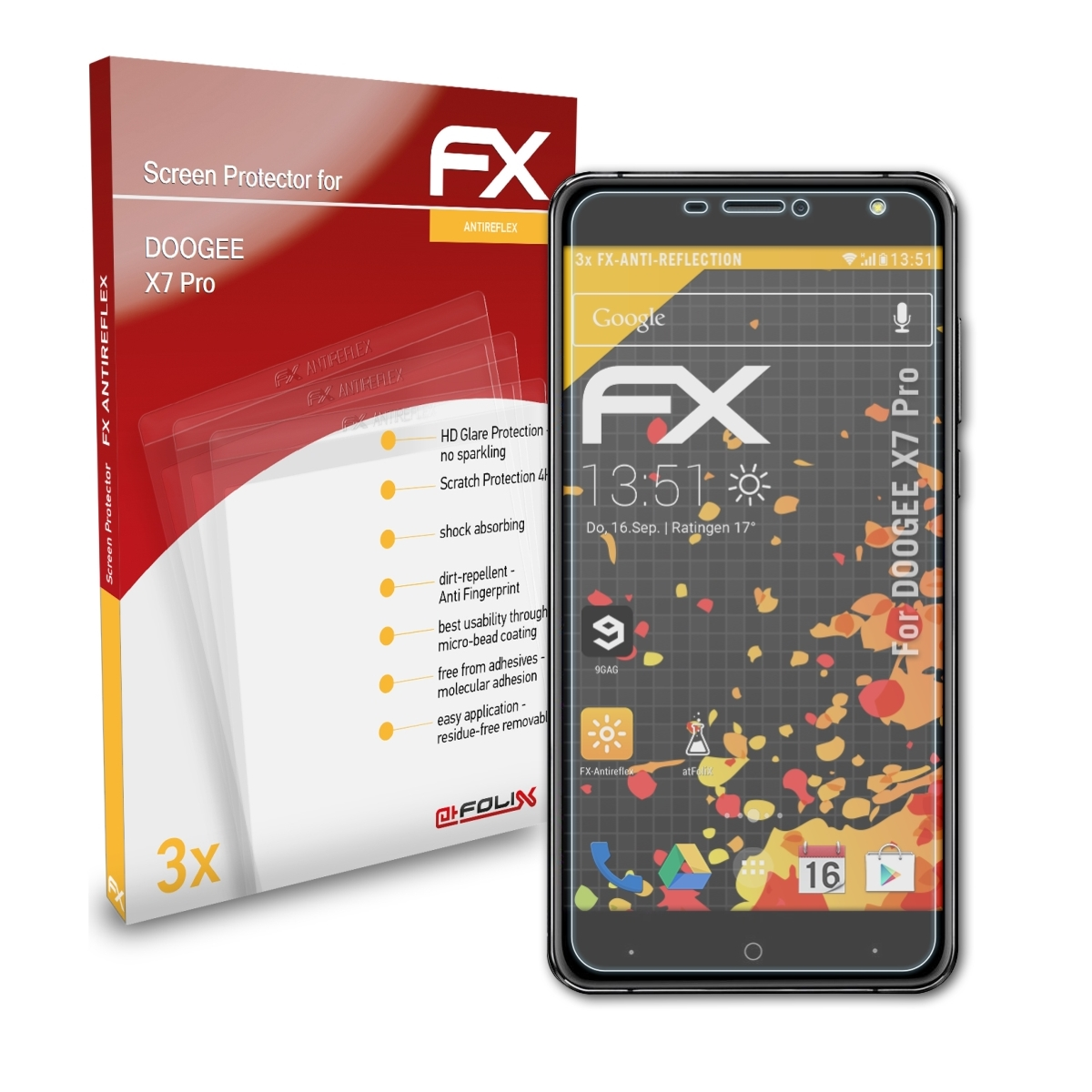 FX-Antireflex Pro) Displayschutz(für X7 ATFOLIX Doogee 3x