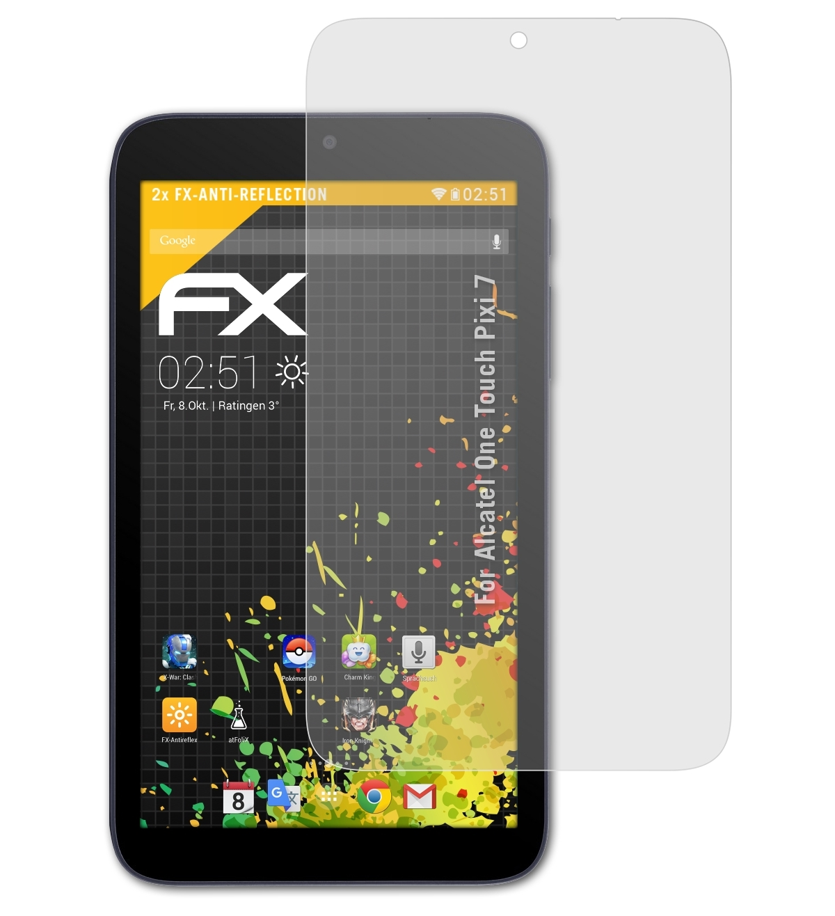 Pixi 7) FX-Antireflex Displayschutz(für One Touch 2x Alcatel ATFOLIX