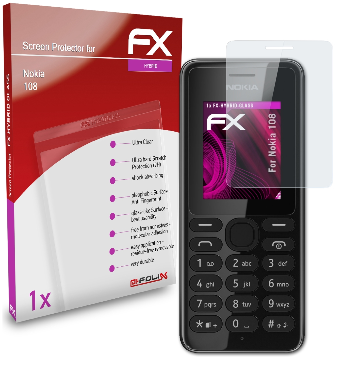 ATFOLIX FX-Hybrid-Glass Schutzglas(für Nokia 108)